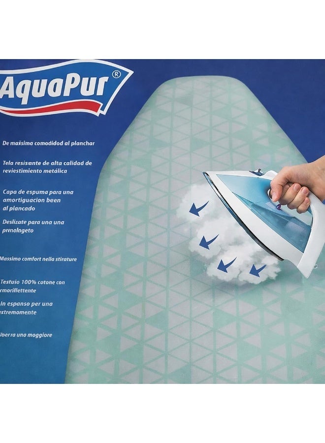 Heat-resistant ironing board cover made of premium material, easy to install, clean surface, fits ironing board size 120 x 38 cm, multi-colored striped design, for home and laundry use, heavy linen (white and green). - Image 3